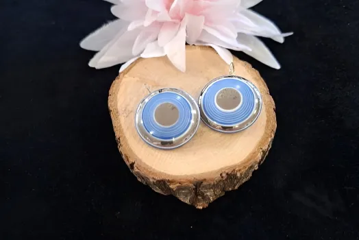 BOUCLE D'OREILLE RONDE BLEU PLAINE GM